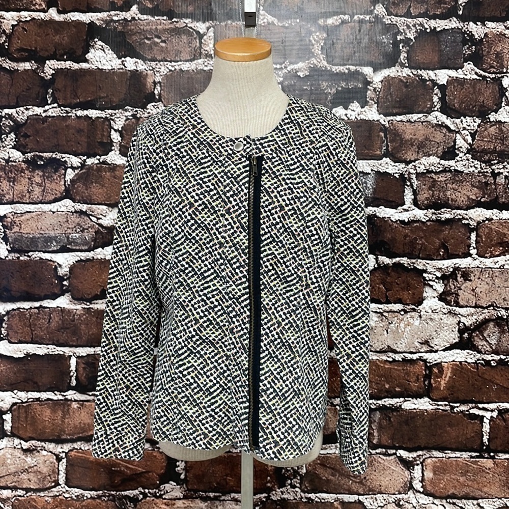 CAbi Jacket Cliffside Moto Zip Printed Blazer Black Pink Style 5099 Size Medium